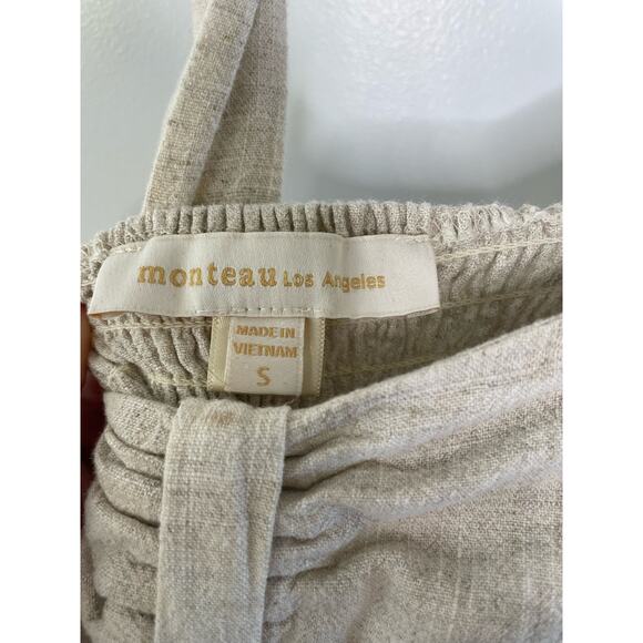 Monteau Ruched Keyhole Jumpsuit Cropped Straight Leg Cream Beachy Cottage Small - Picture 5 of 12